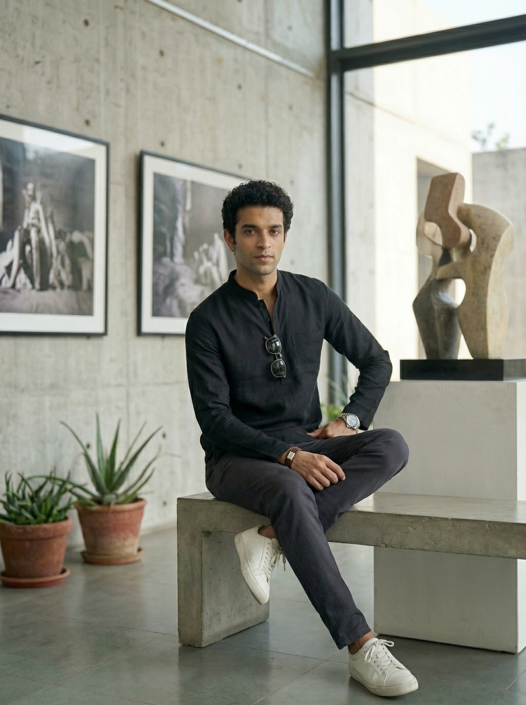 Mens Black Khadi Pure Cotton Kurta